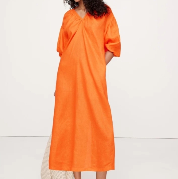 Banana Republic Dresses & Skirts - Banana Republic Bright Orange Maxi Dress 100% Linen Size XXL